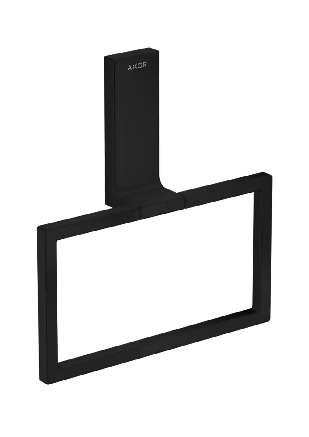 Schwarzer, rechteckiger Handtuchring von AXOR. Minimalistisches Design, geeignet zur Wandmontage und für die Aufbewahrung von Handtüchern.